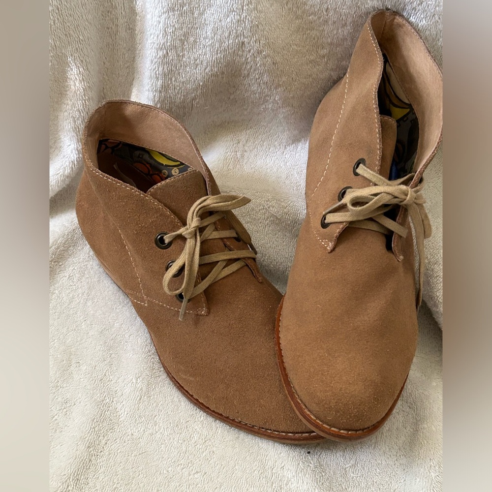 FOSSIL Gwenyth Boyfriend Women's Sand Suede Lace-up Booties Ankle Boots size 9